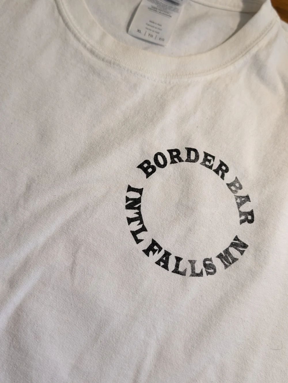 Border Bar Int'l Falls, MN, Gildan White Tee with Red Flaming Devil Graphic